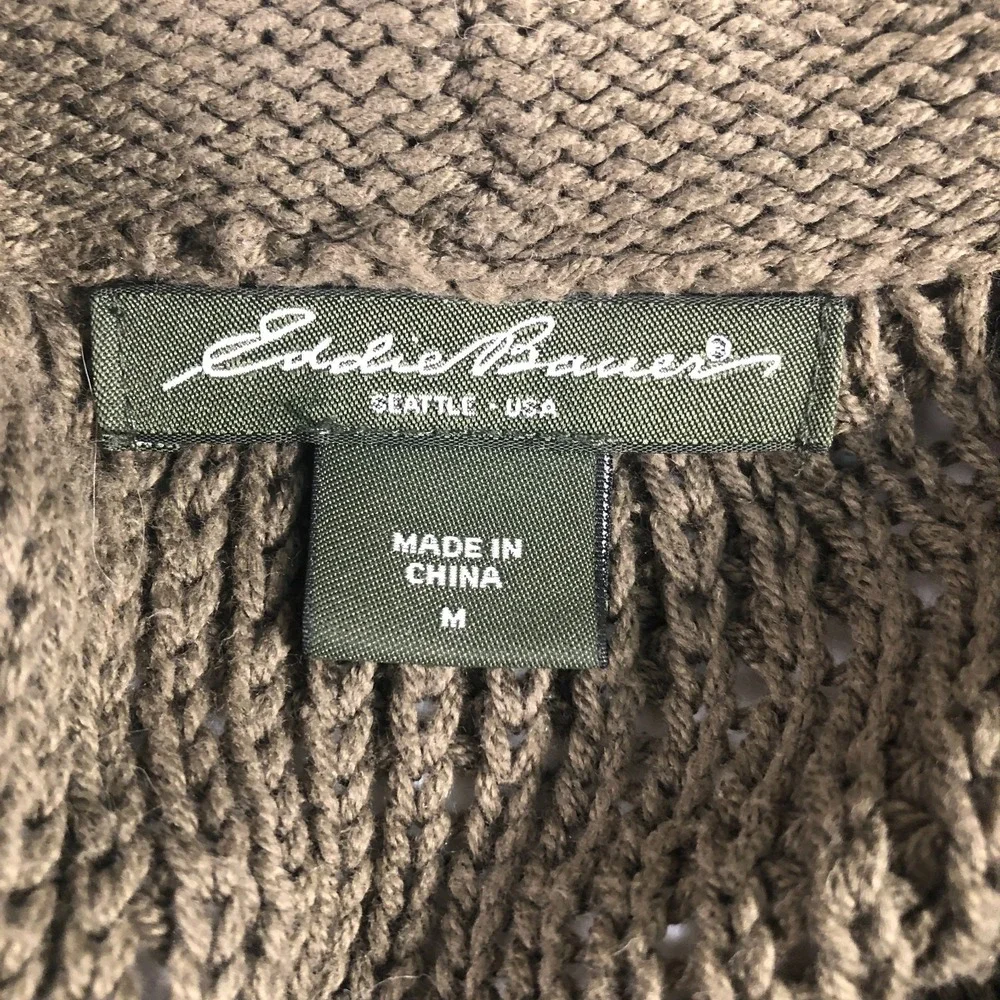 Eddie Bauer Womens Crochet Cardigan Green Lagenlook Cottagecore Cabincore Cozy - Picture 5 of 8